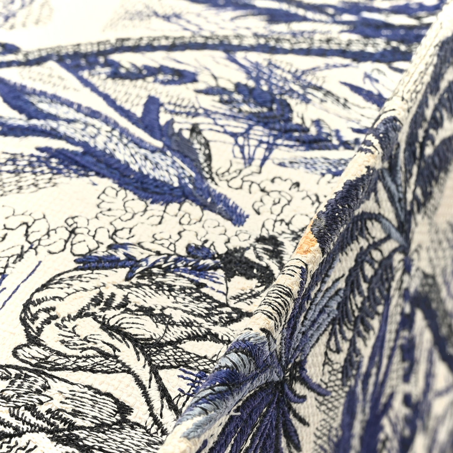 Canvas Embroidered Large Palm Tree Toile De Jouy Book Tote Blue