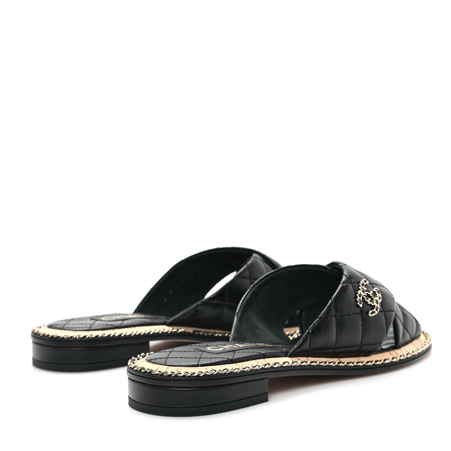 Chanel Lambskin Quilted Chain CC Sandals 38 Black 5 of 10