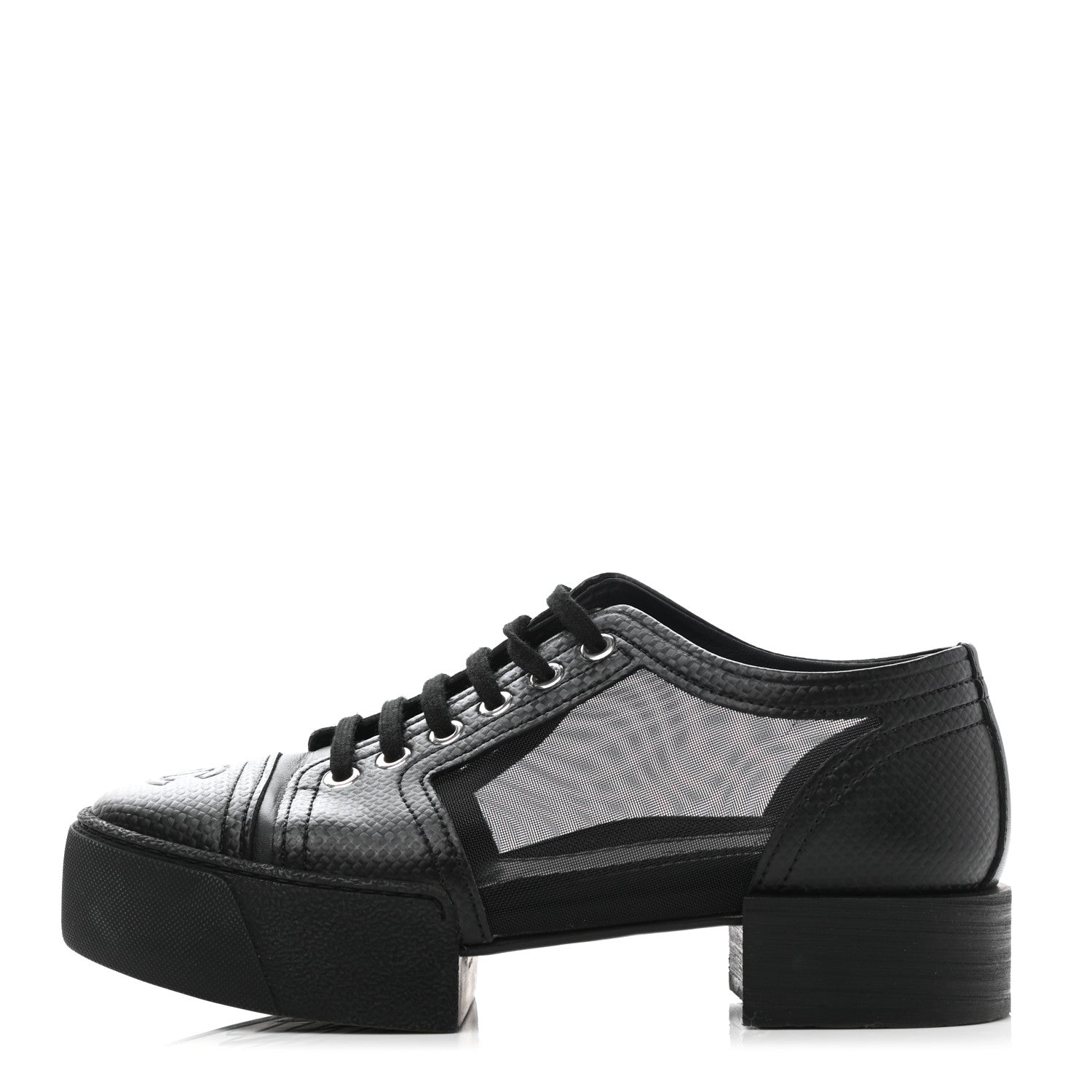 Chanel Embossed Calfskin Mesh Lace Up Sneakers 37 Black 1 of 7