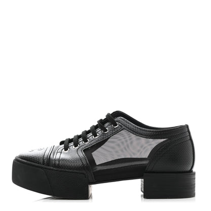 Chanel Embossed Calfskin Mesh Lace Up Sneakers 37 Black 1 of 7