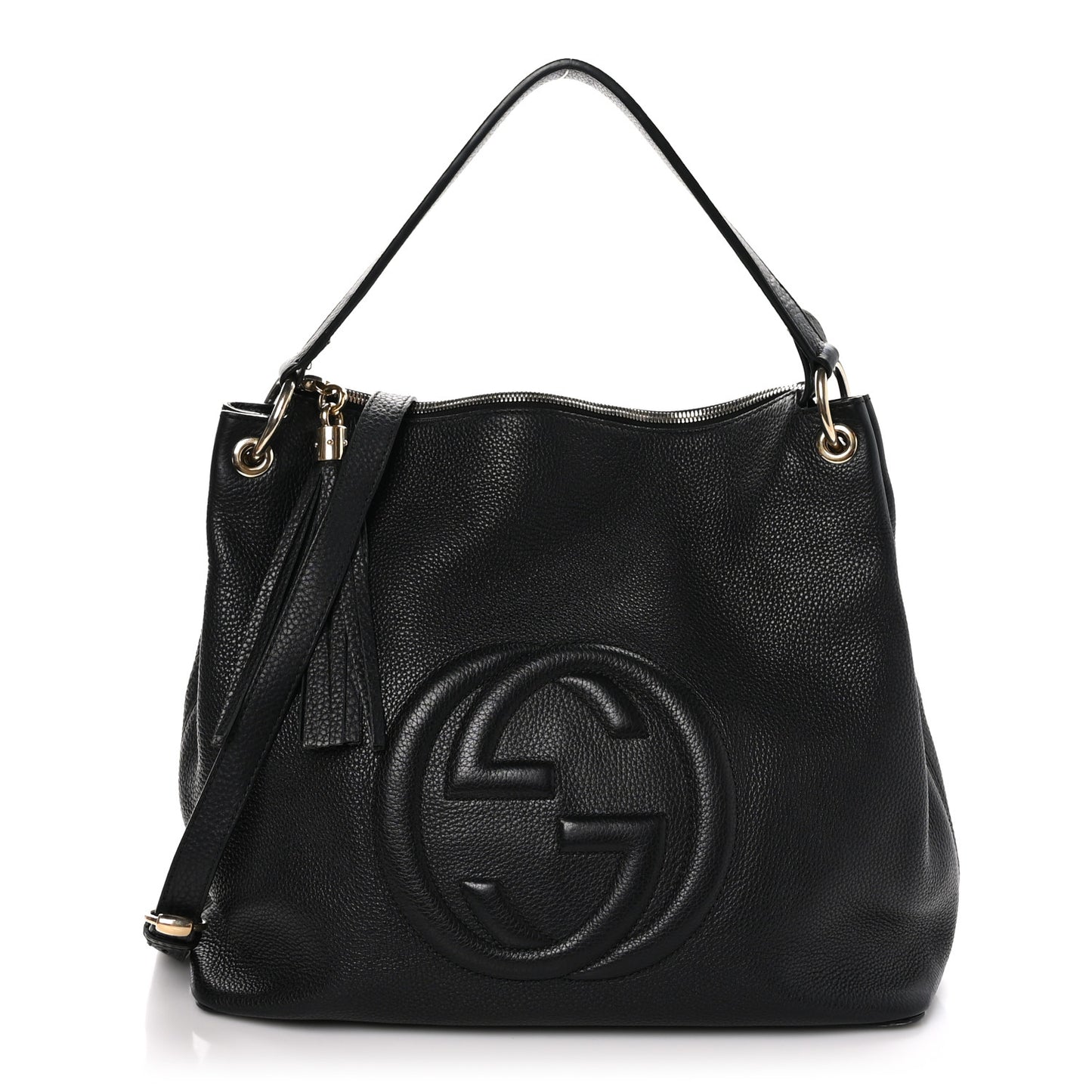 Pebbled Calfskin Large Soho Hobo Black