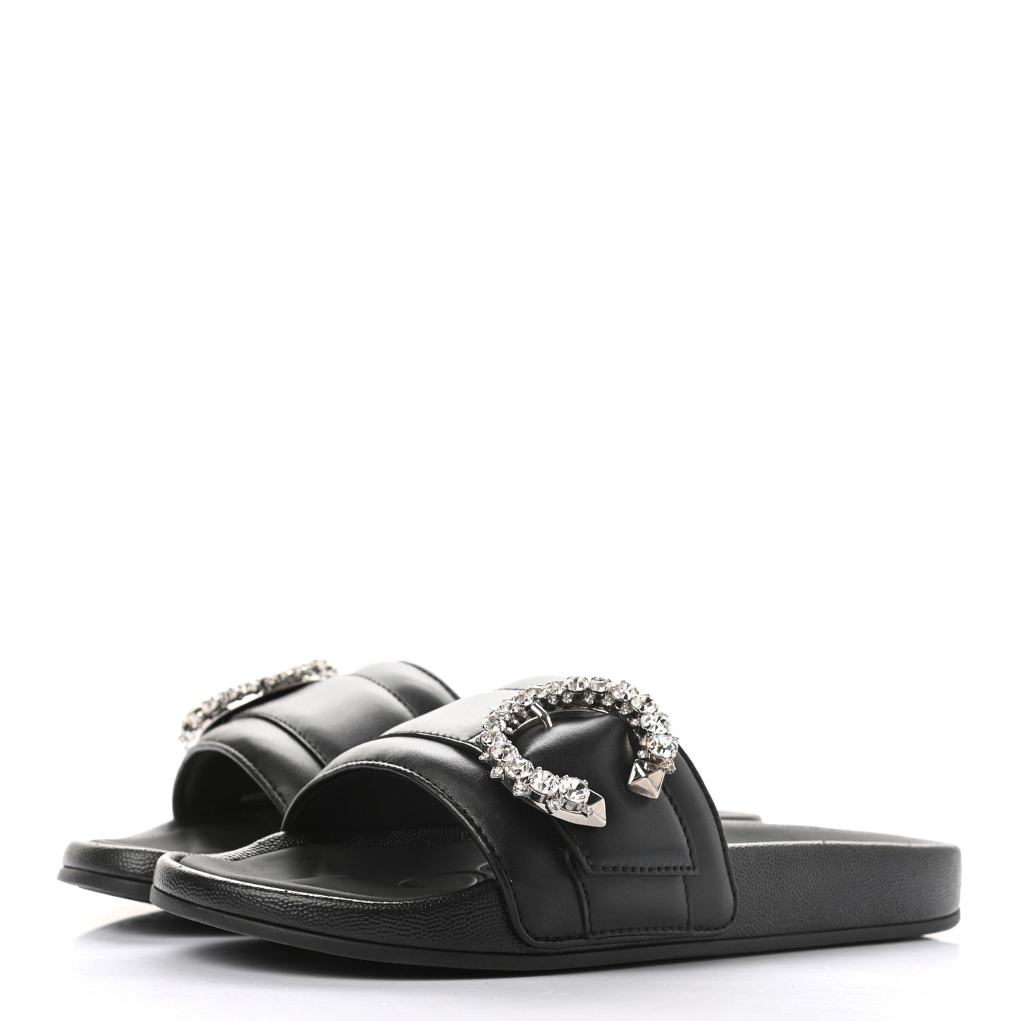 Crystal Nappa Fallon Slide Sandals 37 Black