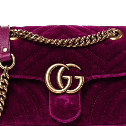 Gucci Velvet Matelasse Mini GG Marmont Shoulder Bag Fuchsia Violet Cyclamen 9 of 12