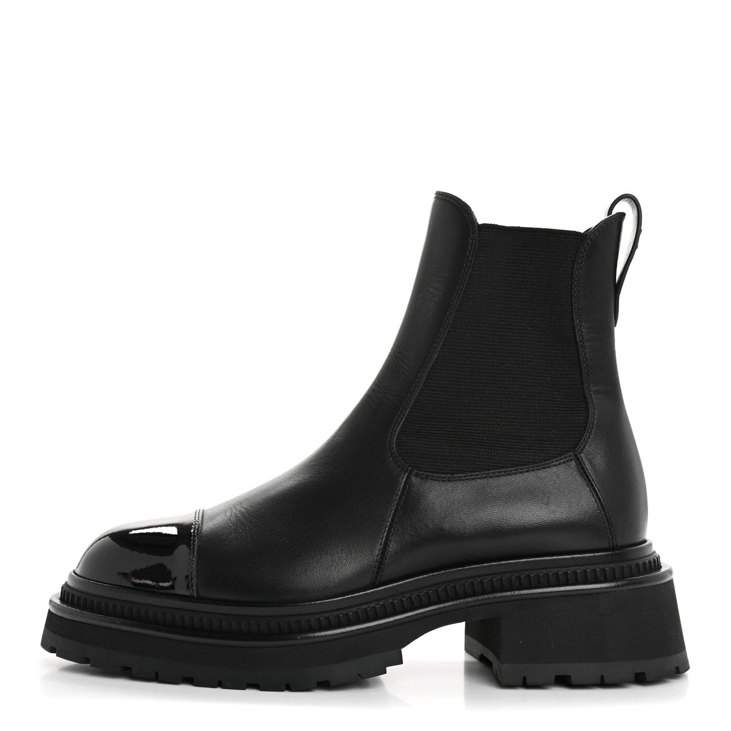 Chanel Calfskin Patent Cap Toe Ankle Boots 37 Black 1 of 13