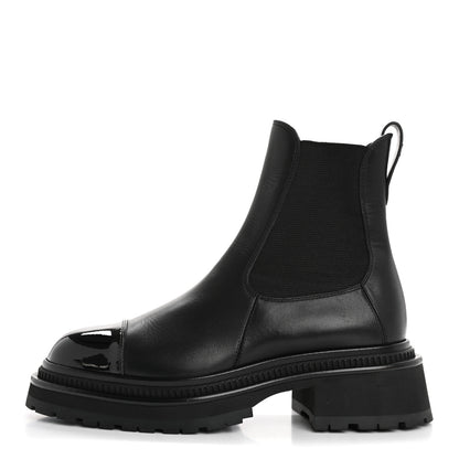 Chanel Calfskin Patent Cap Toe Ankle Boots 37 Black 1 of 13