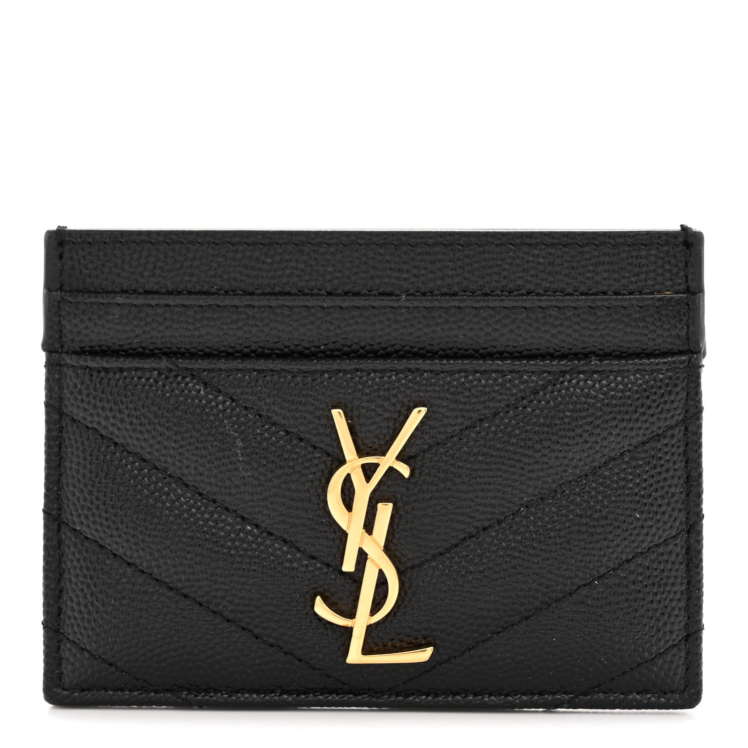 Saint Laurent Grain De Poudre Matelasse Chevron Monogram Credit Card Case Black 1 of 10