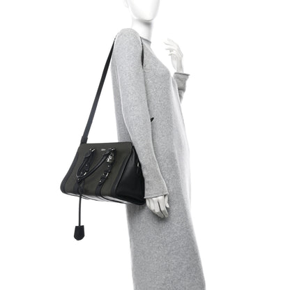 Alexander McQueen Pebbled Calfskin Small Skull Padlock Zip Around Tote Military Green Black 2 of 10