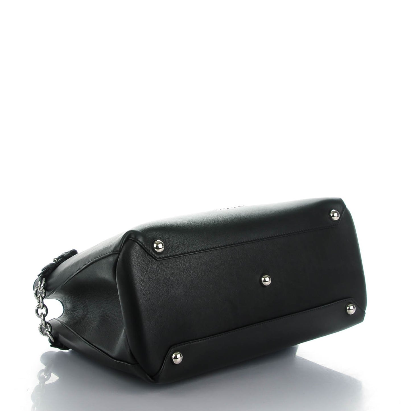 Smooth Calfskin Medium Chain Banner Tote Black