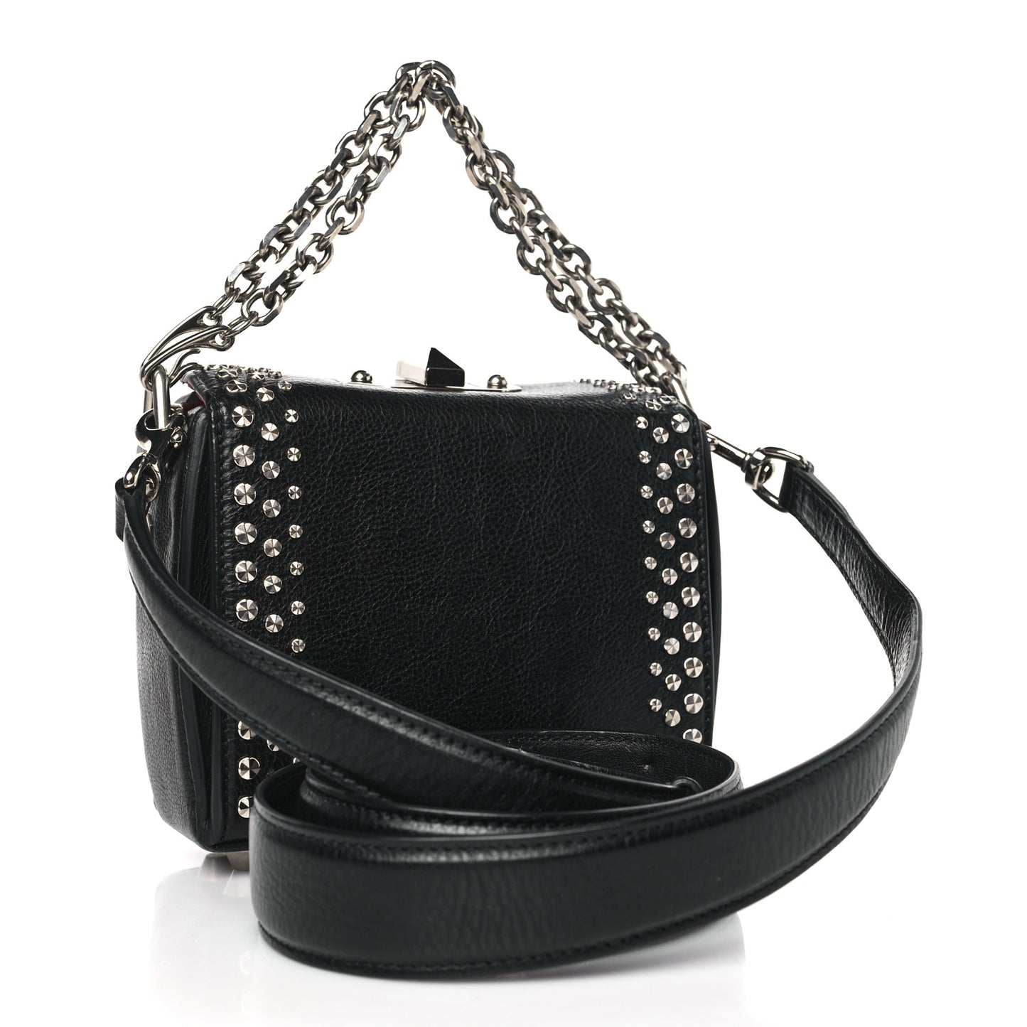 Grained Calfskin Studded Box Shoulder Bag 16 Black