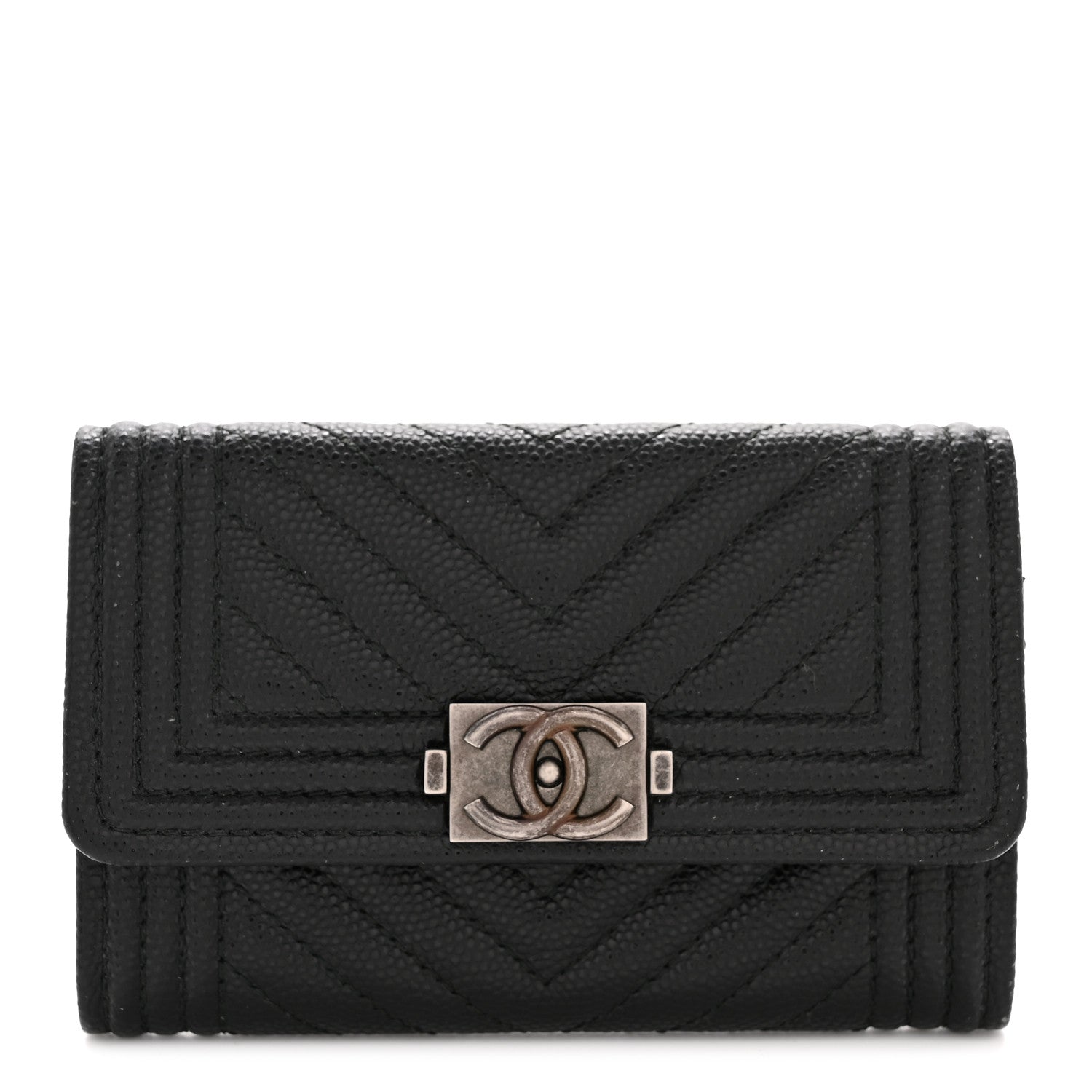 Chanel Caviar Chevron Quilted Boy Flap Card Holder Black 1 of 8