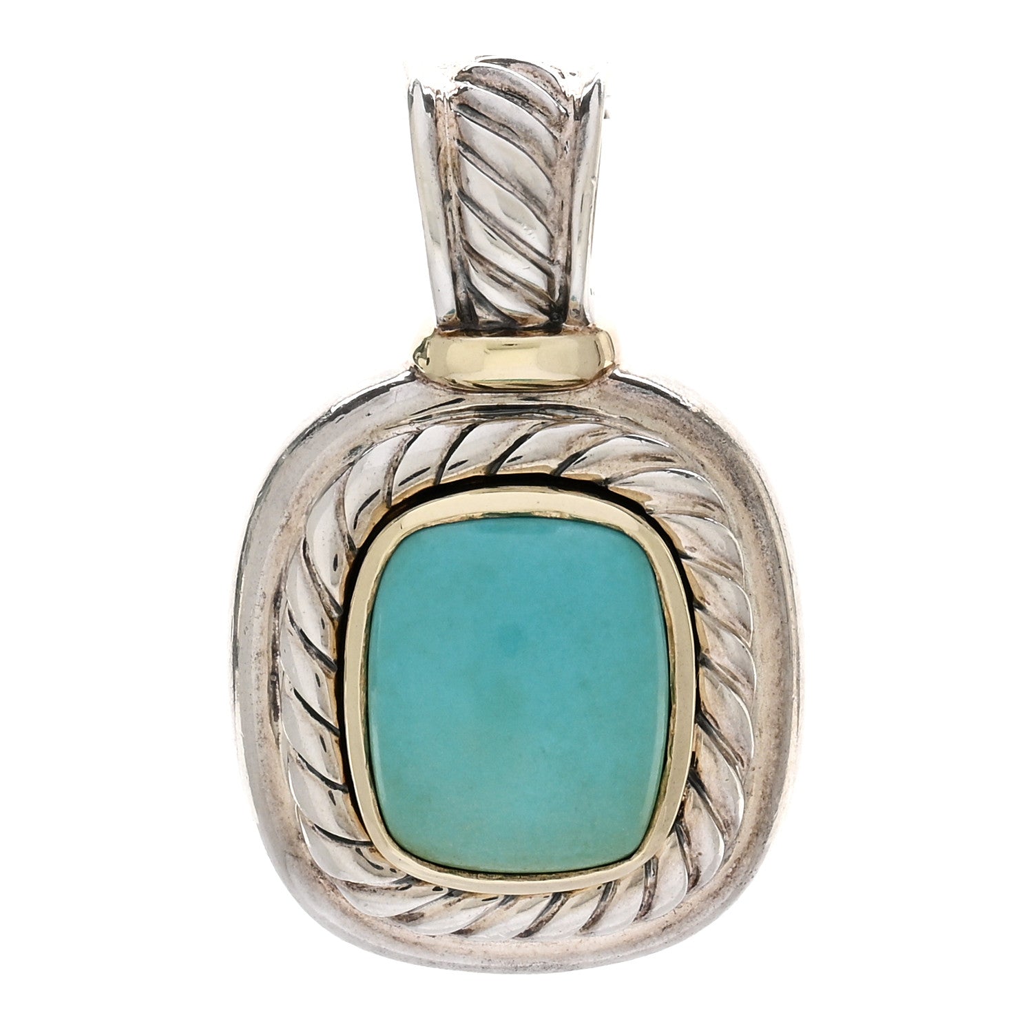 David Yurman Sterling Silver 14K Yellow Gold Turquoise 10mm Albion Enhancer Pendant 1 of 3
