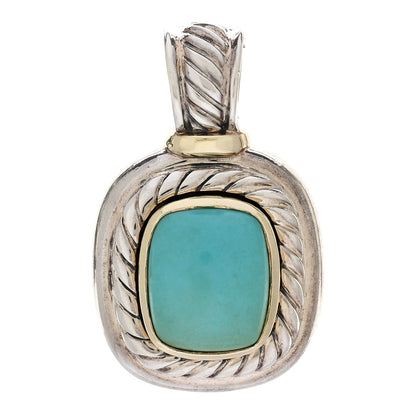 David Yurman Sterling Silver 14K Yellow Gold Turquoise 10mm Albion Enhancer Pendant 1 of 3