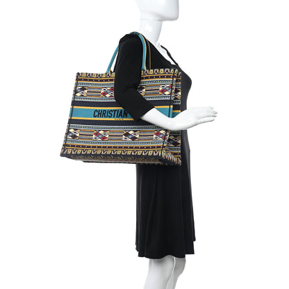 Christian Dior Canvas Embroidered Book Tote Blue Multicolor 2 of 11