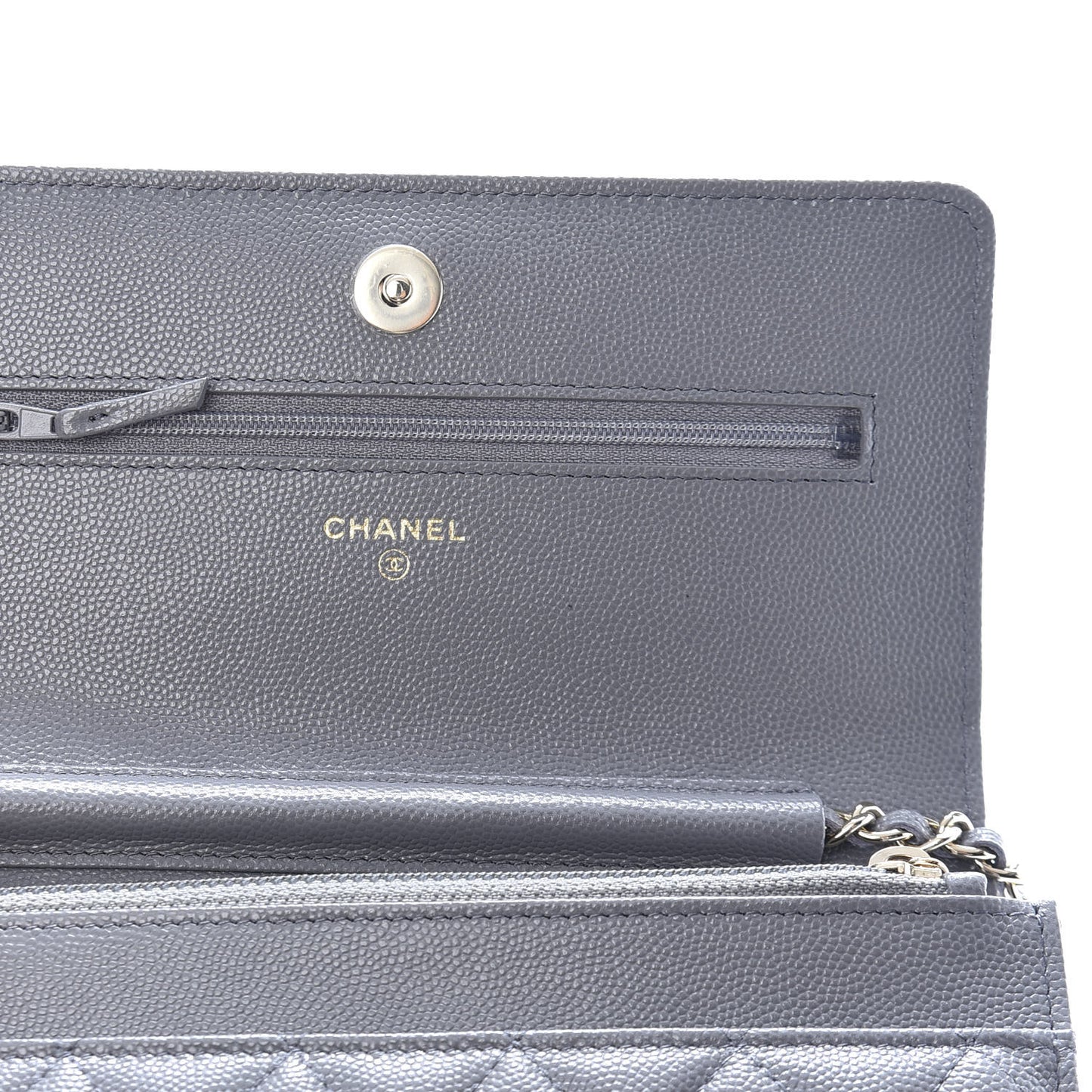 Caviar Quilted French New Wave Chain CC Wallet On Chain WOC Grey