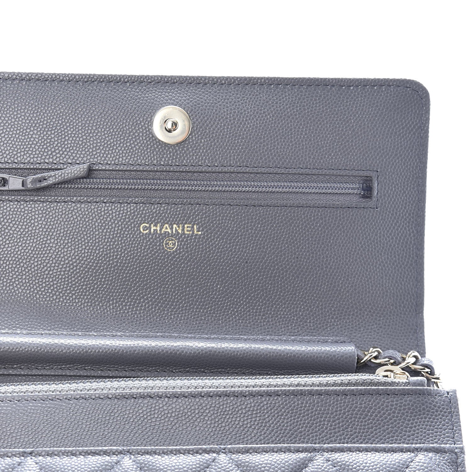 Chanel Caviar Quilted French New Wave Chain CC Wallet On Chain WOC Grey 6 of 8