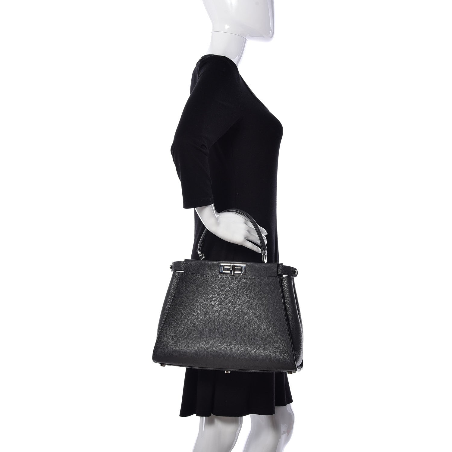 Fendi Cuoio Romano Selleria Bi-Color Medium Peekaboo Iconic Satchel Asfalto Latte 3 of 9