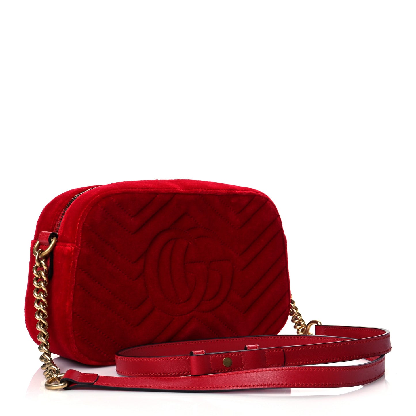 Velvet Matelasse Small GG Marmont Chain Shoulder Bag Hibiscus Red
