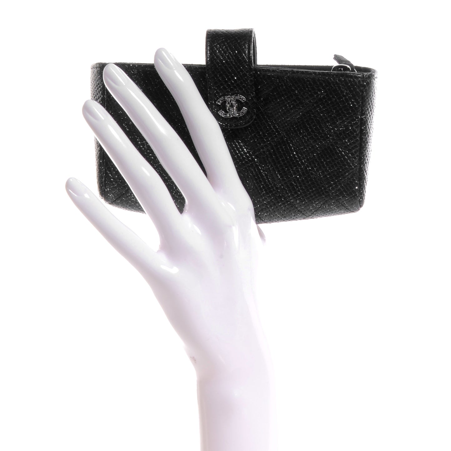 Glitter Caviar Quilted Mini Clutch Black