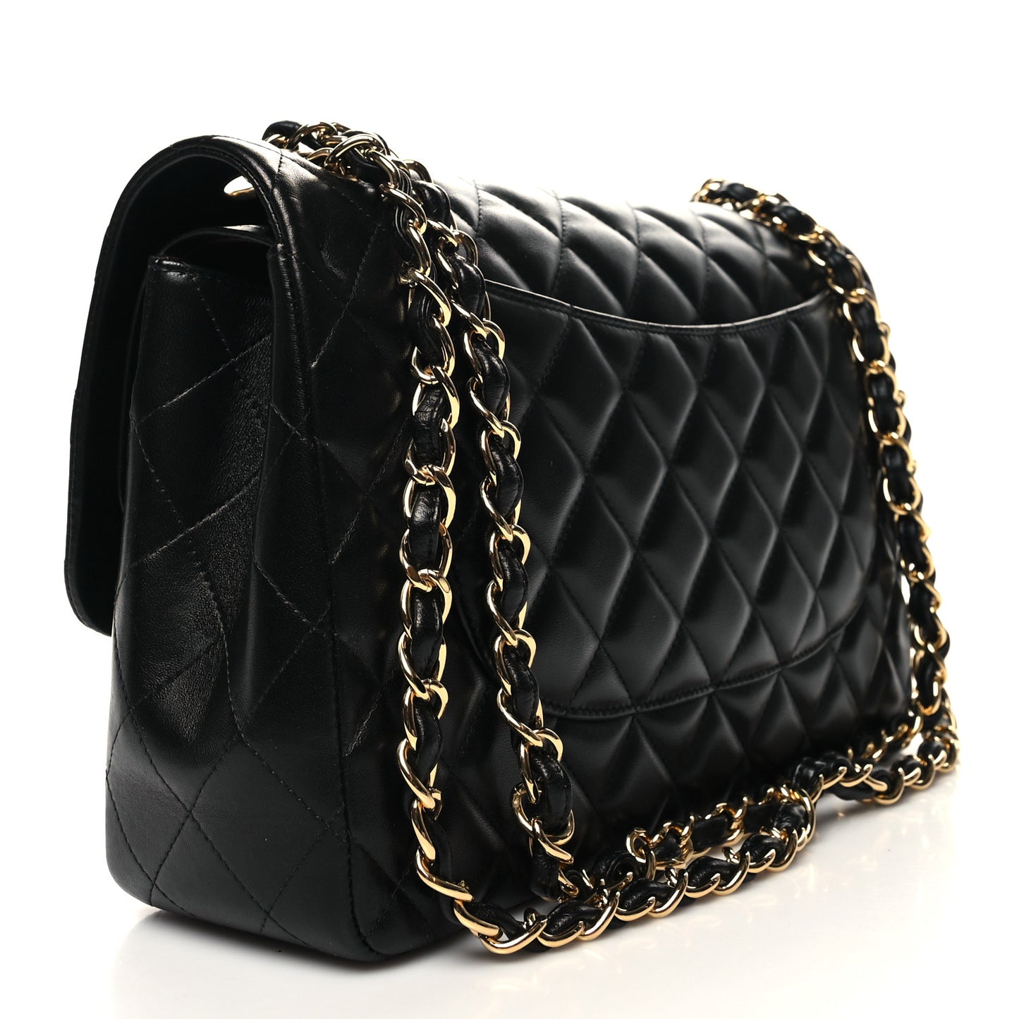 Lambskin Quilted Jumbo Double Flap Black