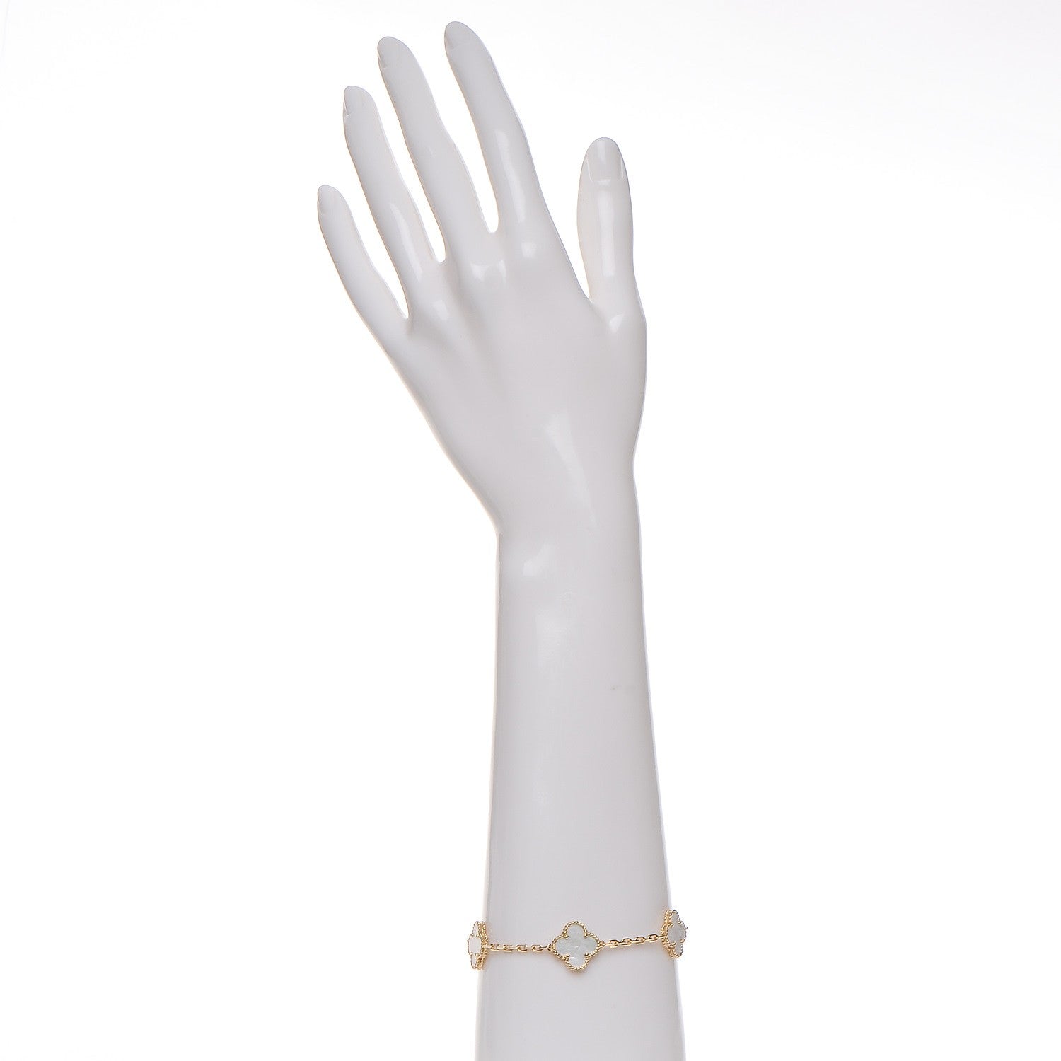Van Cleef & Arpels 18K Yellow Gold Mother of Pearl 5 Motifs Vintage Alhambra Bracelet 2 of 7