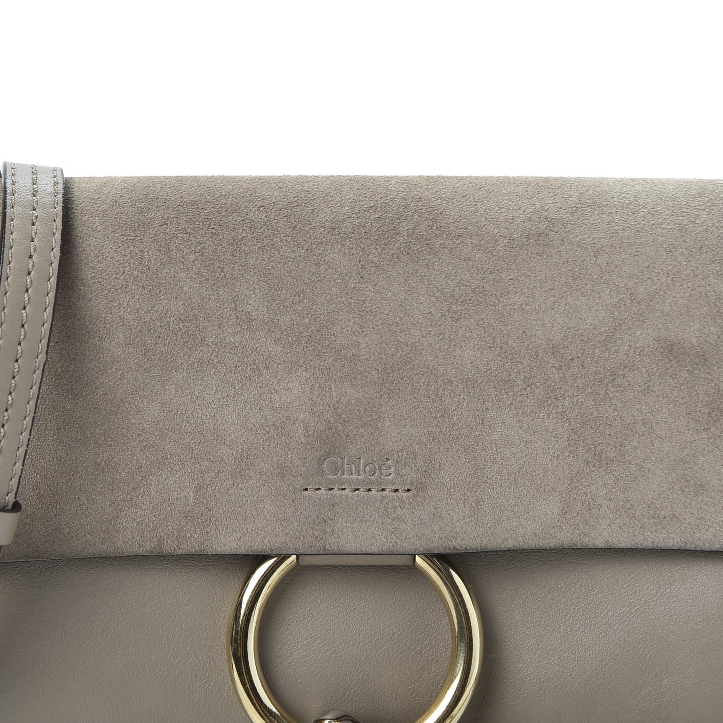 Suede Calfskin Small Faye Shoulder Bag Motty Grey