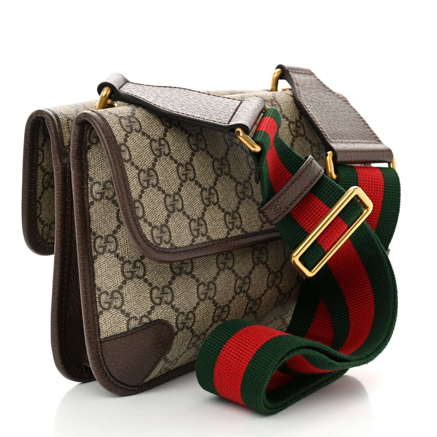 Gucci GG Supreme Monogram Web Small Neo Vintage Double Flap Messenger Bag Beige New Acero 3 of 12