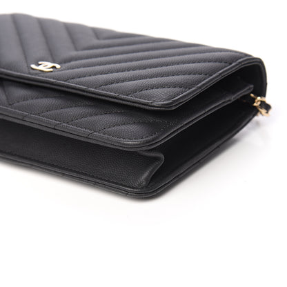 Chanel Caviar Chevron Quilted Wallet On Chain WOC Black 9 of 11