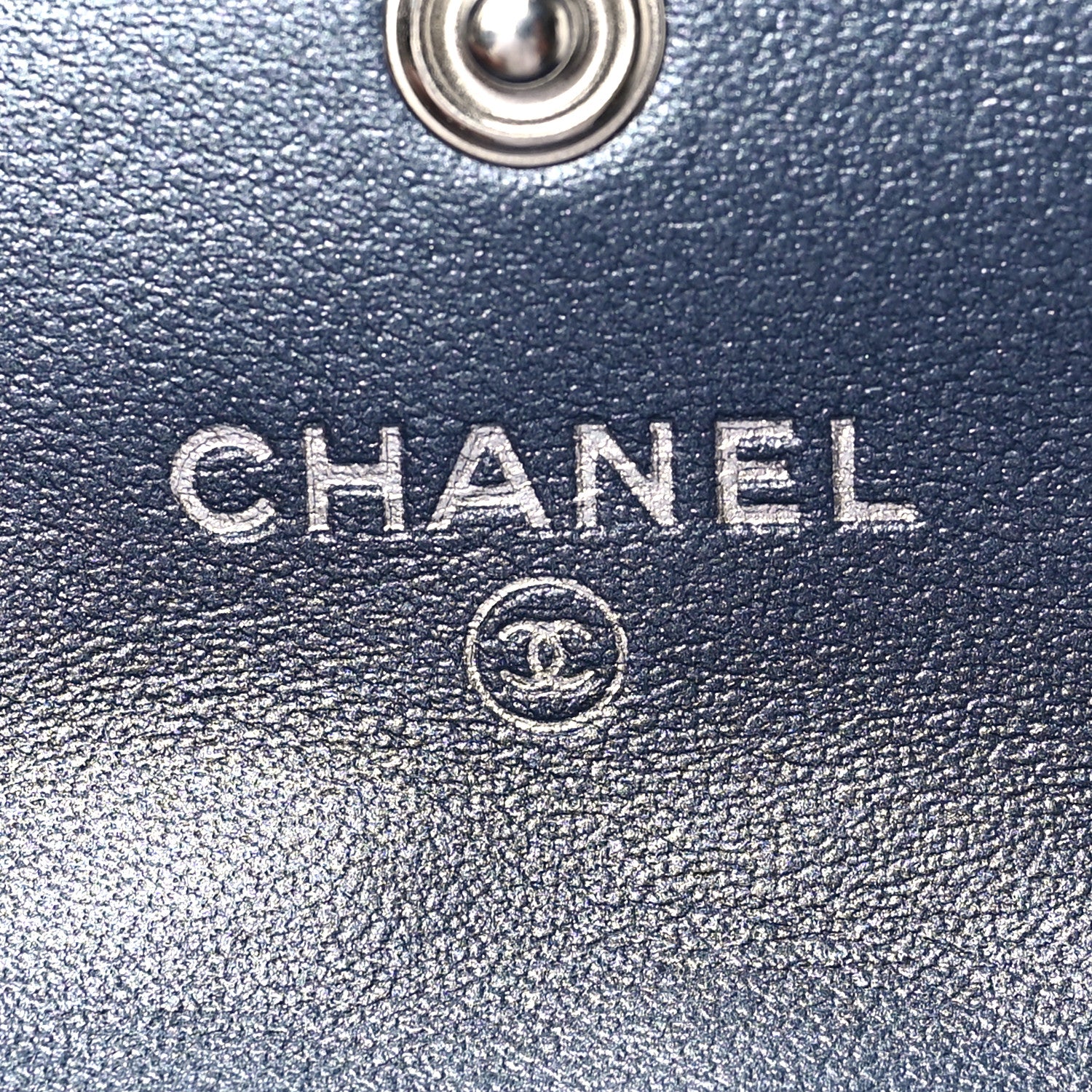Chanel Goatskin Camellia Embossed Flap Card Holder Wallet Dark Blue 6 of 9