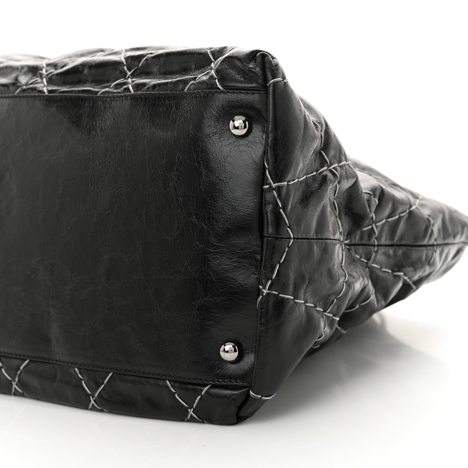 Chanel Glazed Goatskin Double Contrast Stitch Tote Black Black Black 11 of 12