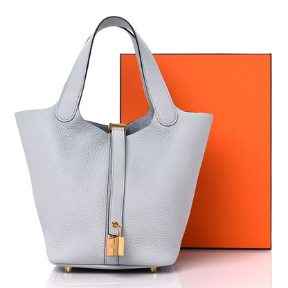 Hermes Taurillon Clemence Picotin Lock 18 PM Bleu Pale 11 of 11