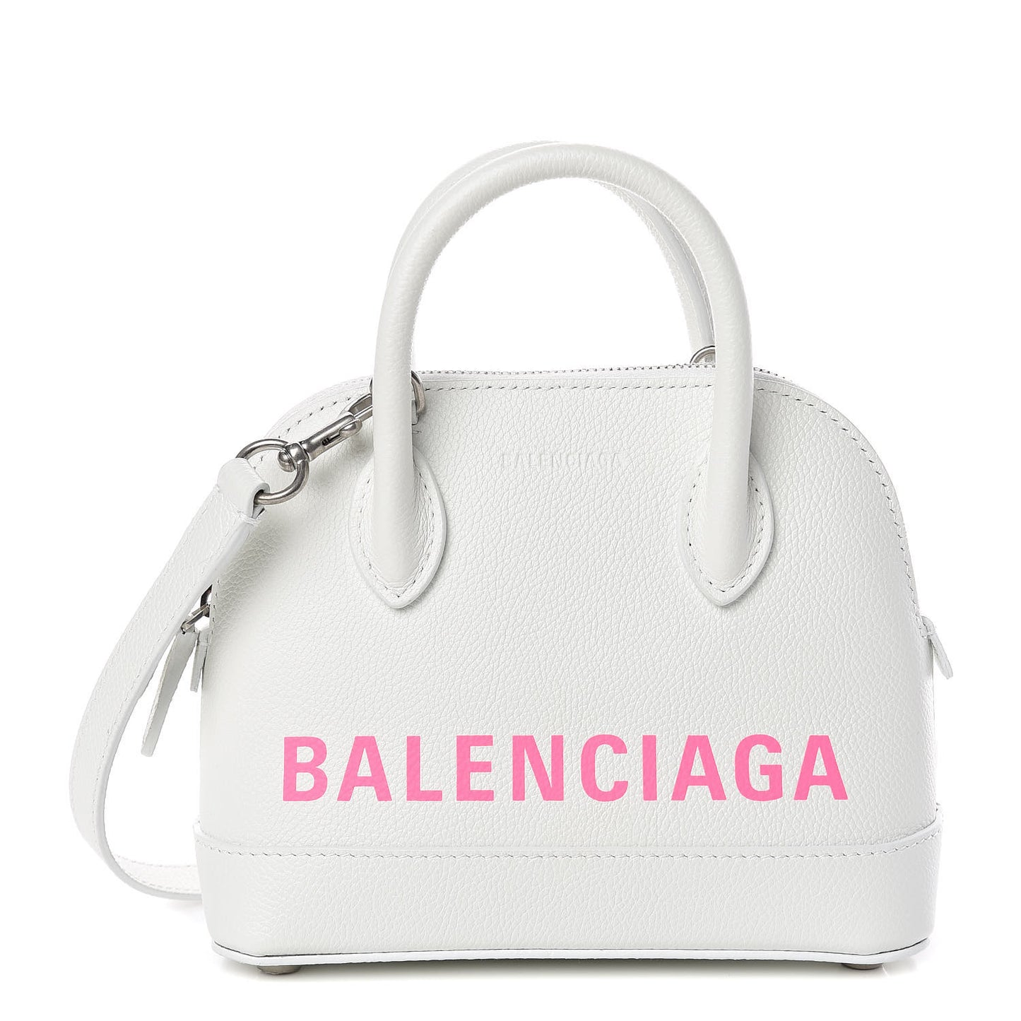 Grained Calfskin Logo XXS Ville Top Handle Bag White Fluo Pink