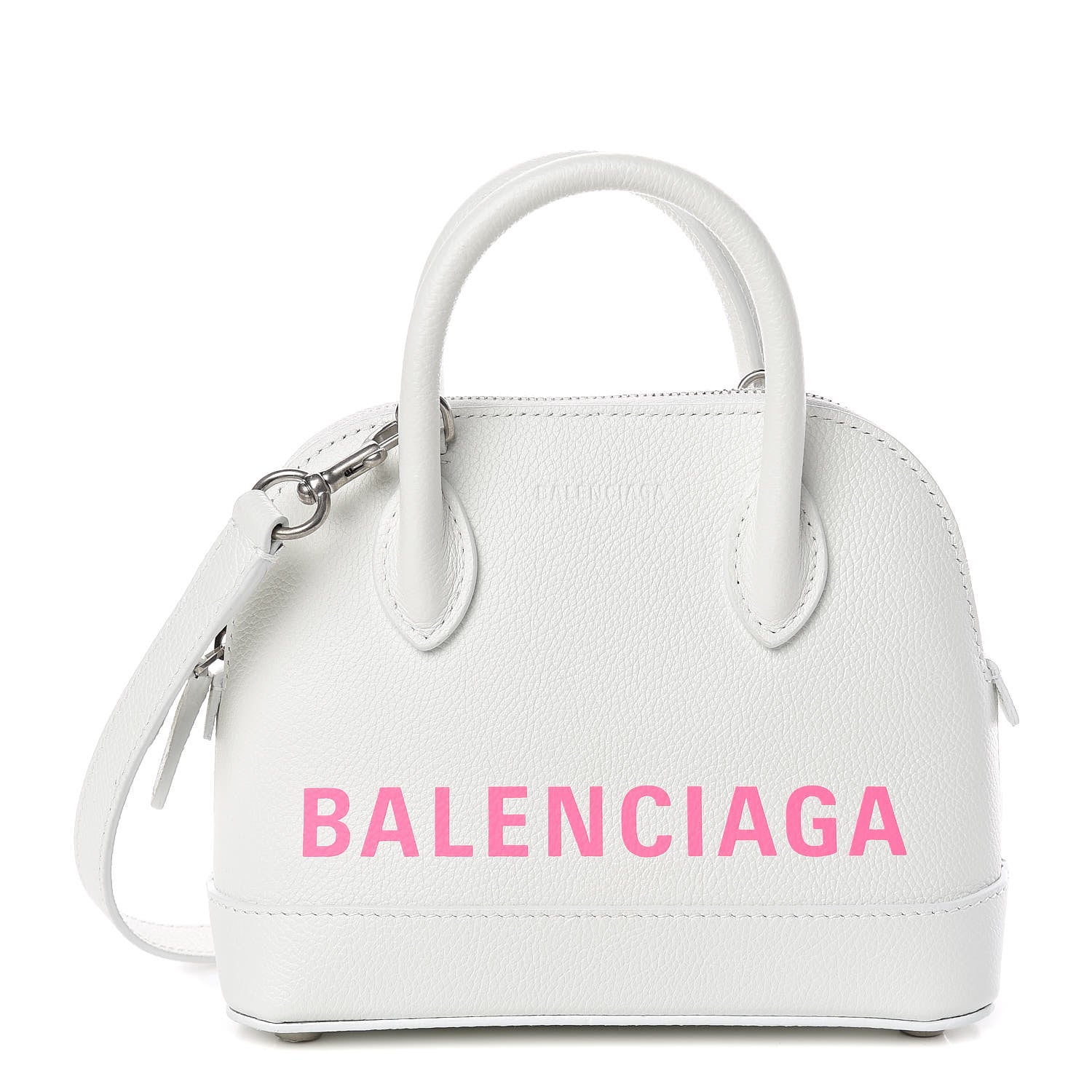 Balenciaga Grained Calfskin Logo XXS Ville Top Handle Bag White Fluo Pink 1 of 9