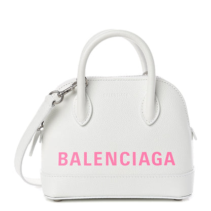 Balenciaga Grained Calfskin Logo XXS Ville Top Handle Bag White Fluo Pink 1 of 9