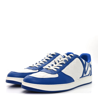 Louis Vuitton Calfskin Maxi Damier Mens Rivoli Sneakers 11 Blue White 4 of 11