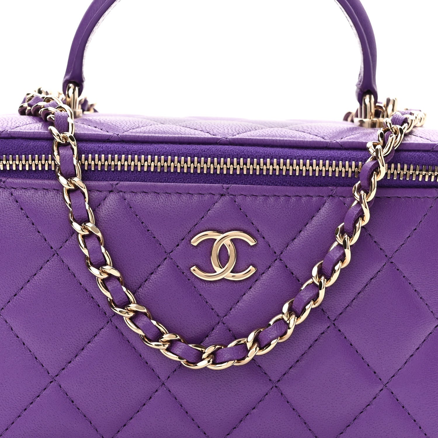 Chanel Lambskin Quilted Small Top Handle Vanity Case With Chain Purple 8 of 11