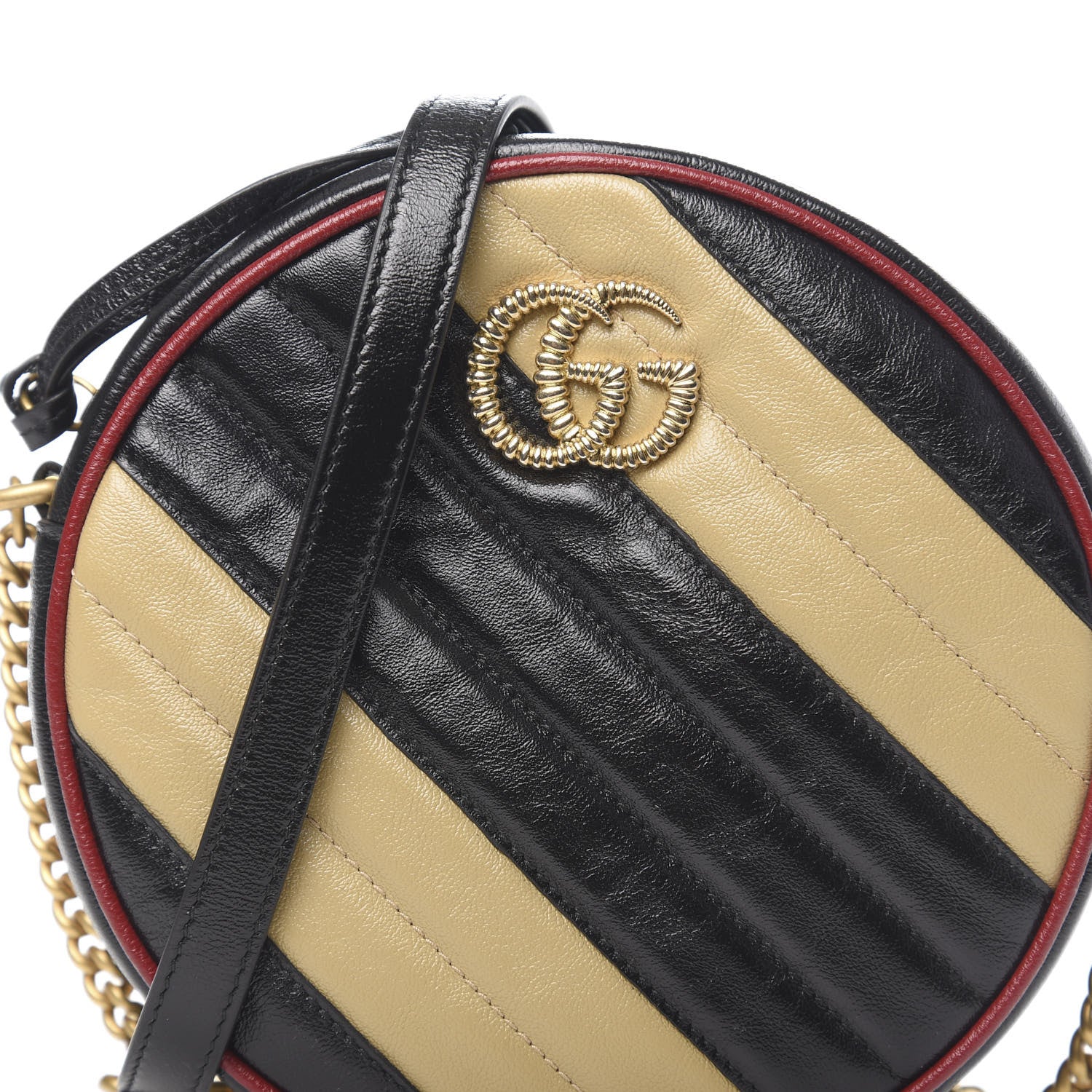 Gucci Azalea Calfskin Matelasse Diagonal Patchwork Mini Torchon GG Marmont Round Shoulder Bag Black Beige Romantic Cerise 9 of 9