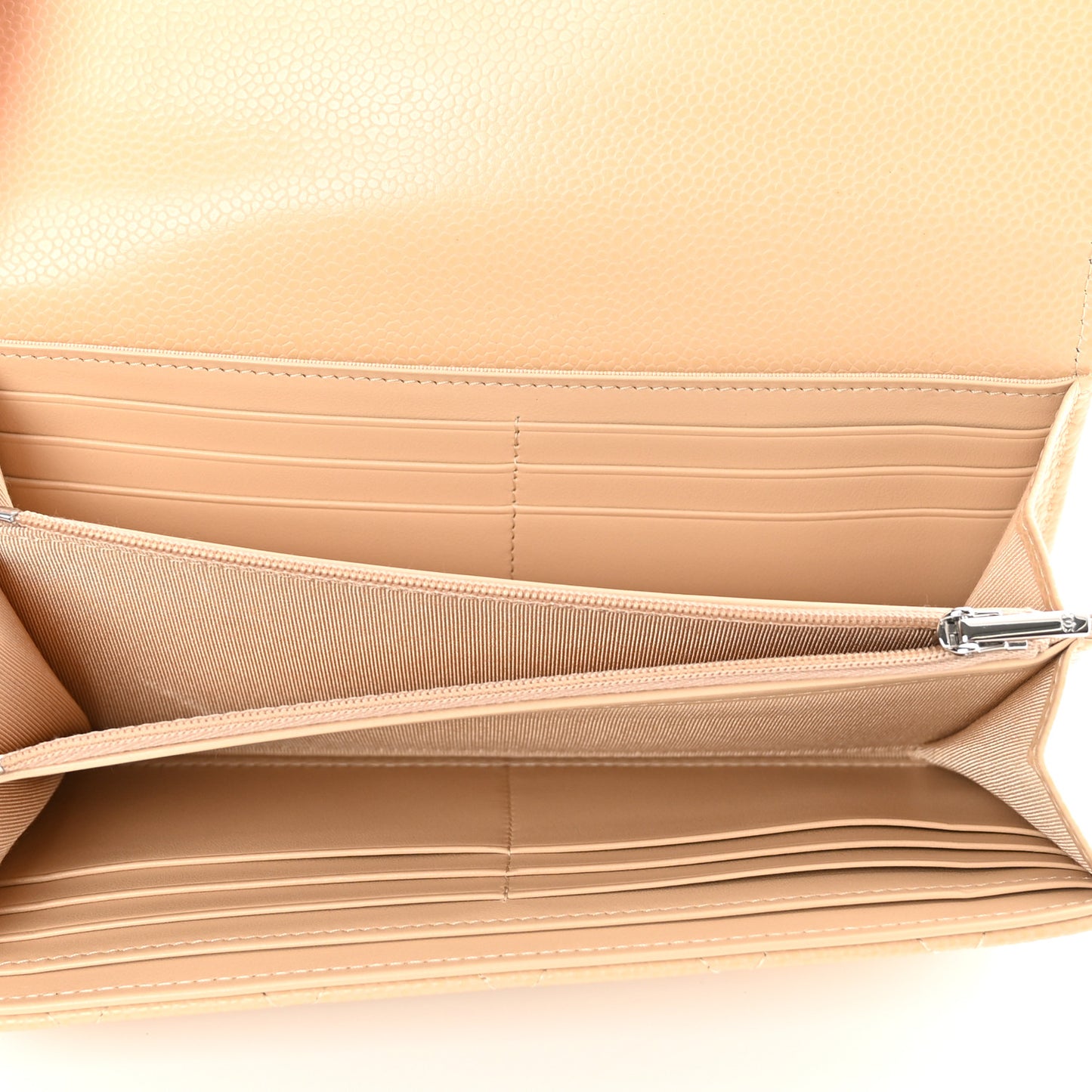 Caviar Quilted Large Gusset Flap Wallet Beige