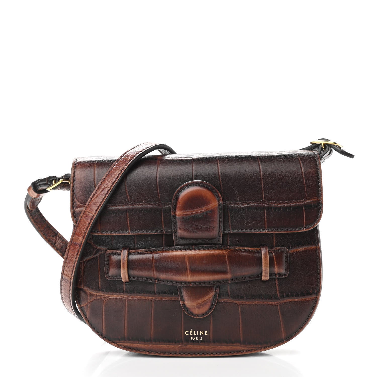 Celine Crocodile Embossed Calfskin Mini Symmetrical Bag Brown 1 of 10