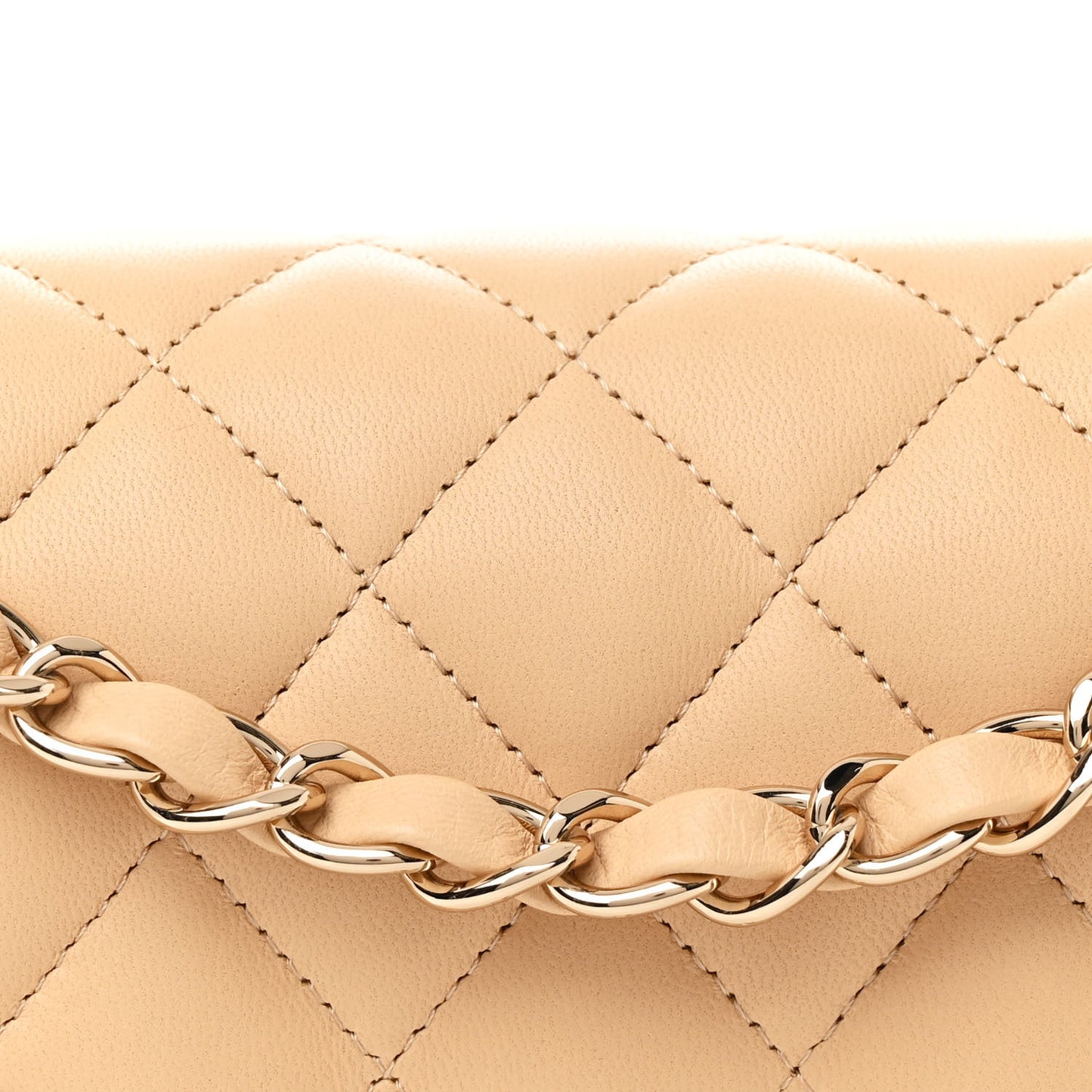 Lambskin Quilted Small Double Flap Beige