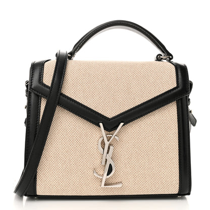Saint Laurent Canvas Calfskin Mini Classic Monogram Cassandra Top Handle Natural Beige Black 1 of 11