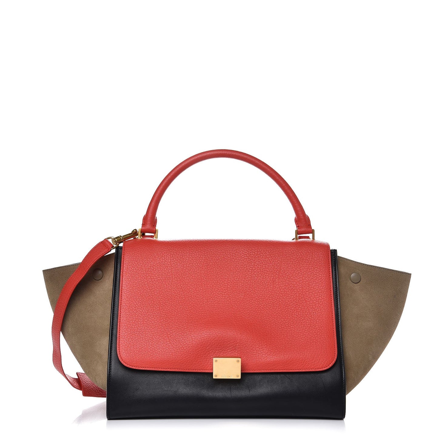 Drummed Calfskin Suede Tri-color Medium Trapeze Vermillion