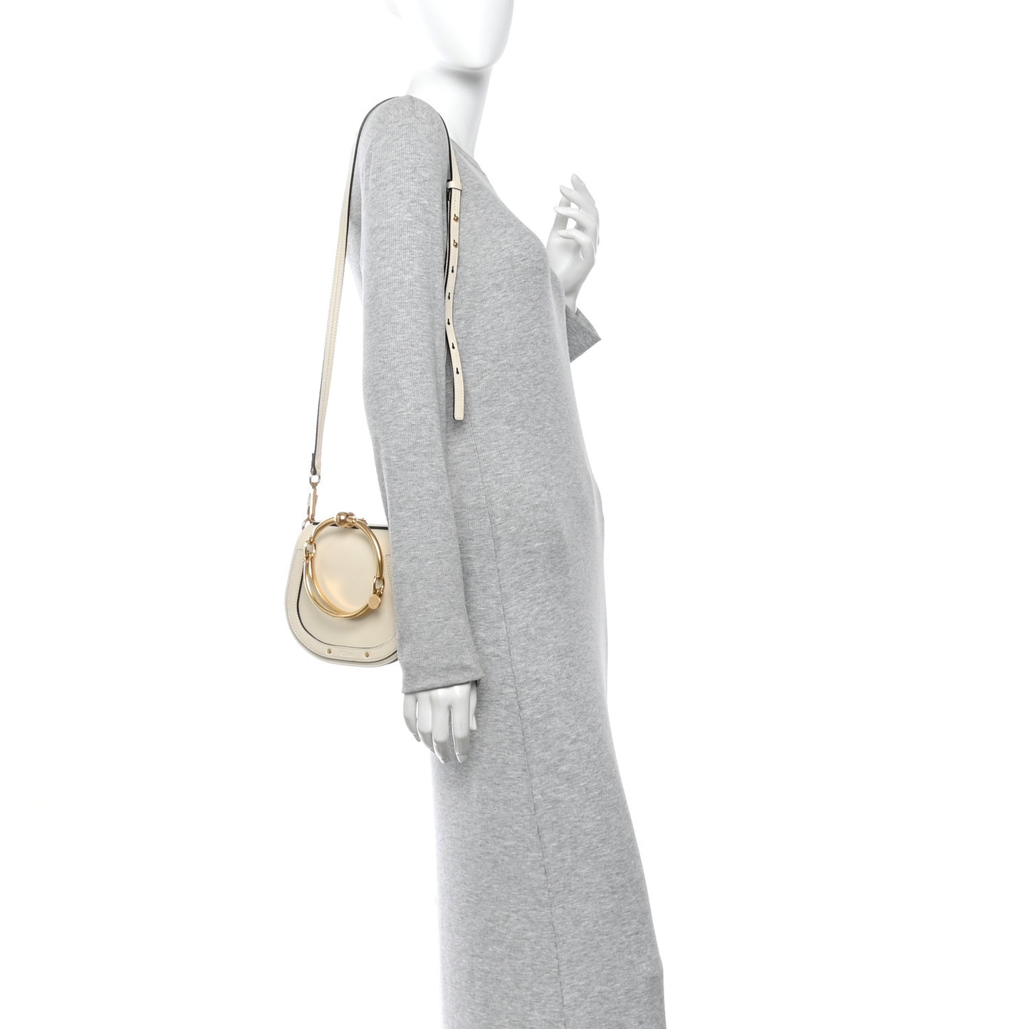 Calfskin Suede Small Nile Bracelet Bag Off White