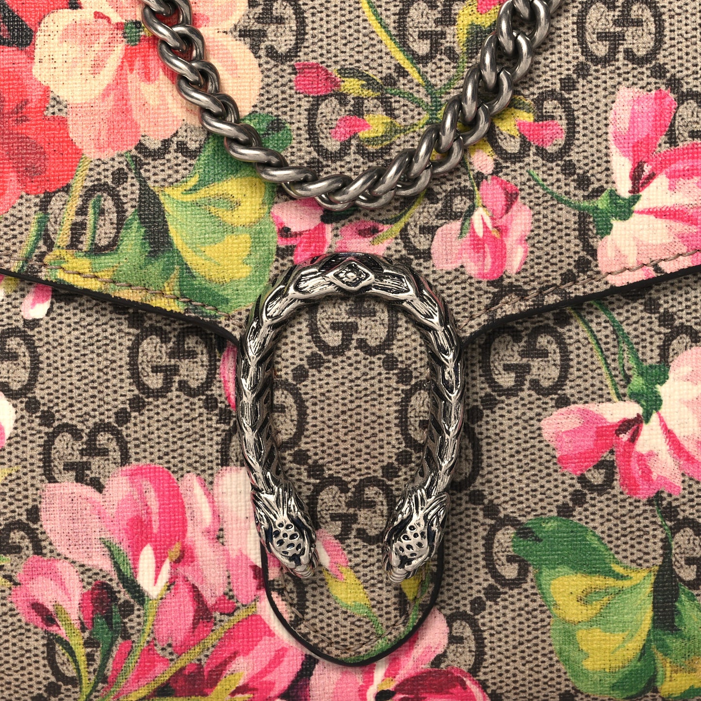 GG Supreme Monogram Blooms Mini Dionysus Chain Wallet Beige Multicolor Dry Rose