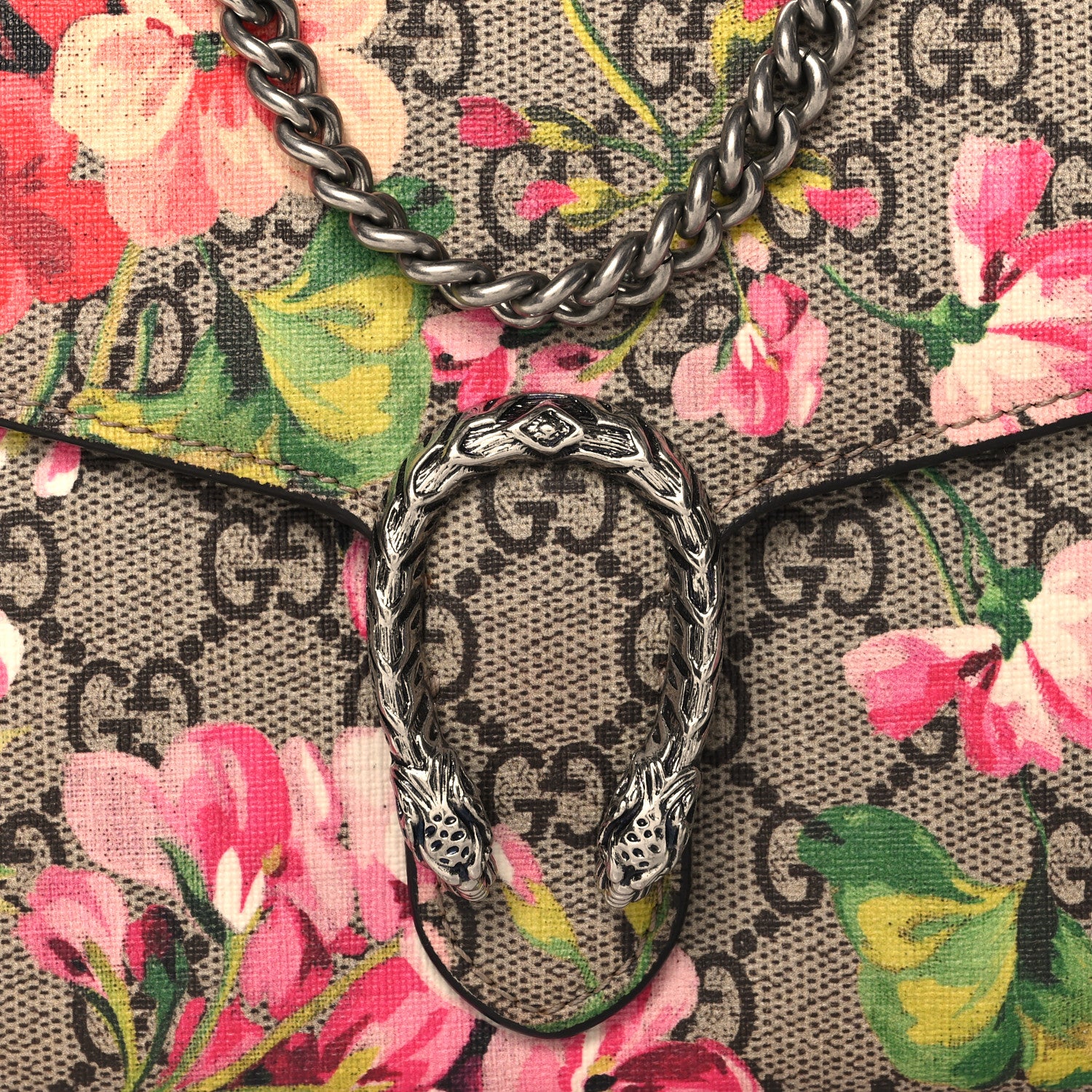 Gucci GG Supreme Monogram Blooms Mini Dionysus Chain Wallet Beige Multicolor Dry Rose 8 of 11