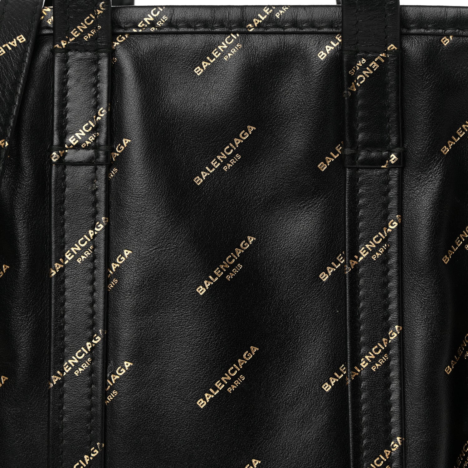 Balenciaga Calfskin Allover Logo XS Bazar Shopper Tote Black Gold 8 of 13