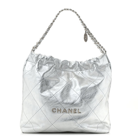 Metallic Calfskin Quilted Chanel 22 Silver