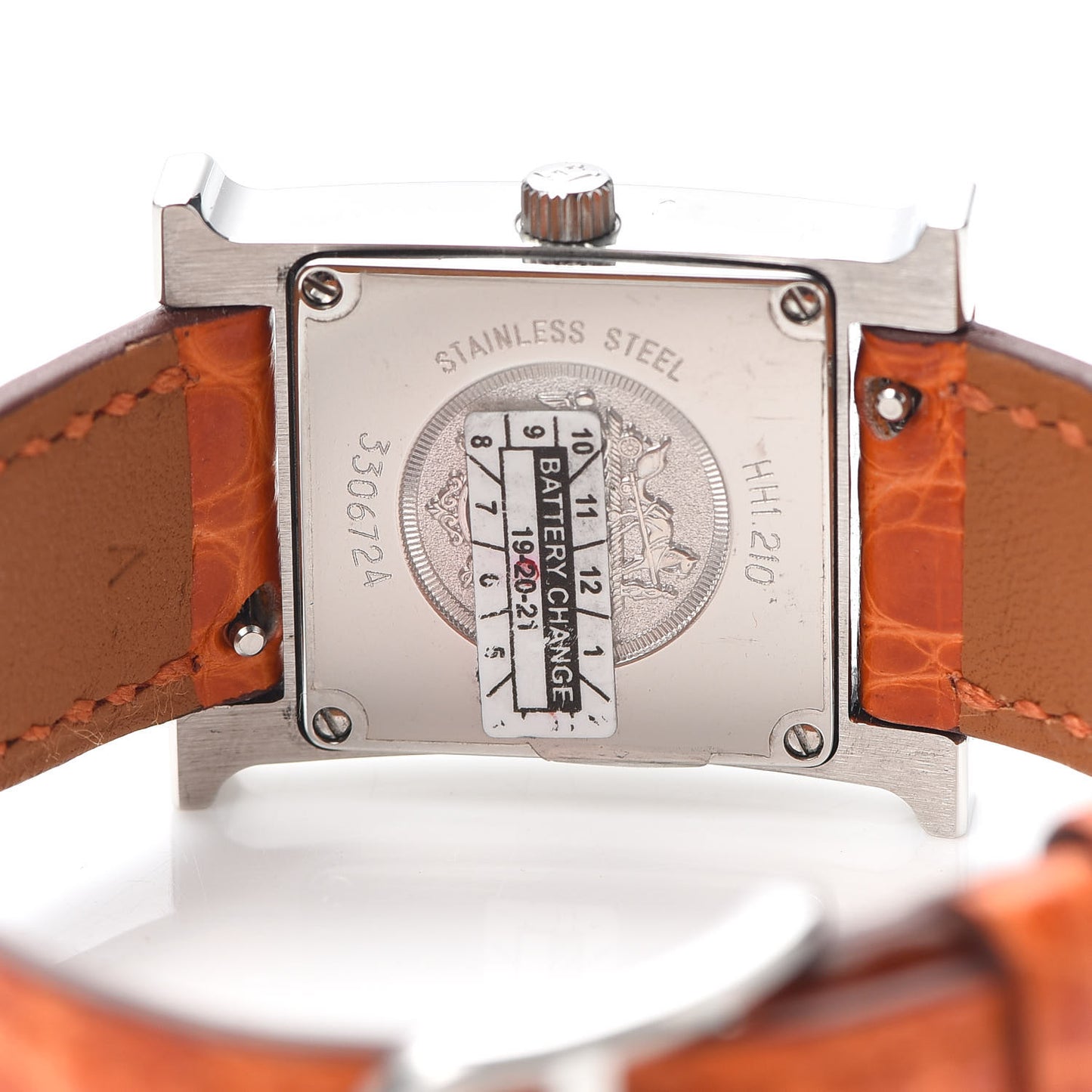 Stainless Steel Alligator Diamond Mother of Pearl 21mm Heure H Hour Quartz Watch Orange