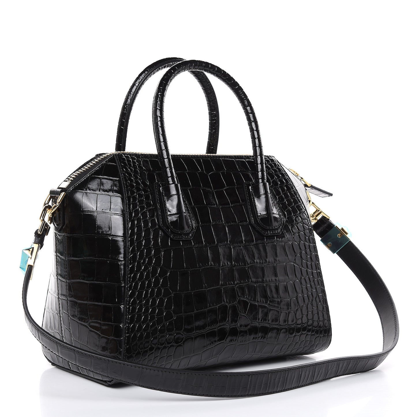 Calfskin Crocodile Embossed Small Antigona Black