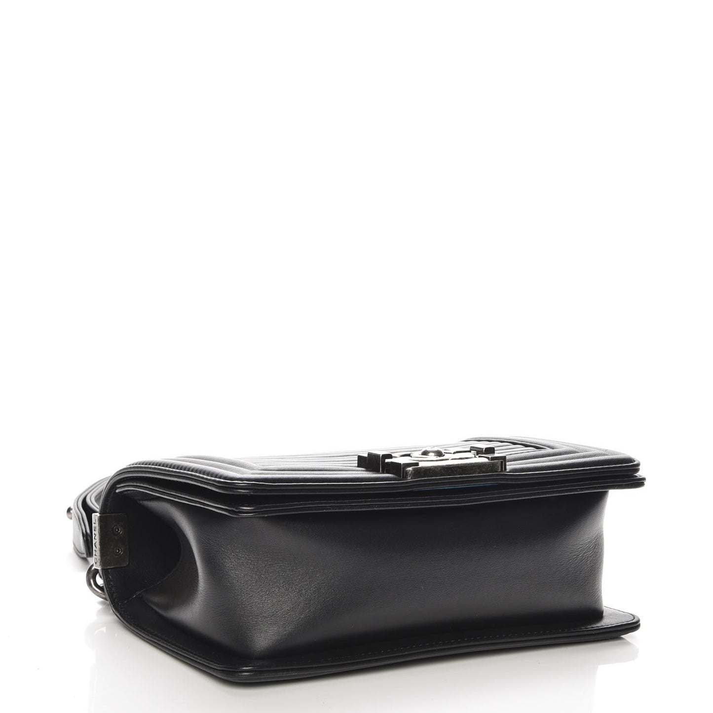 Calfskin Horizontal Quilted Small Boy Flap Black