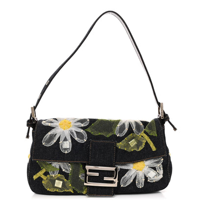 Fendi Denim Flower Applique Baguette Blue 1 of 11